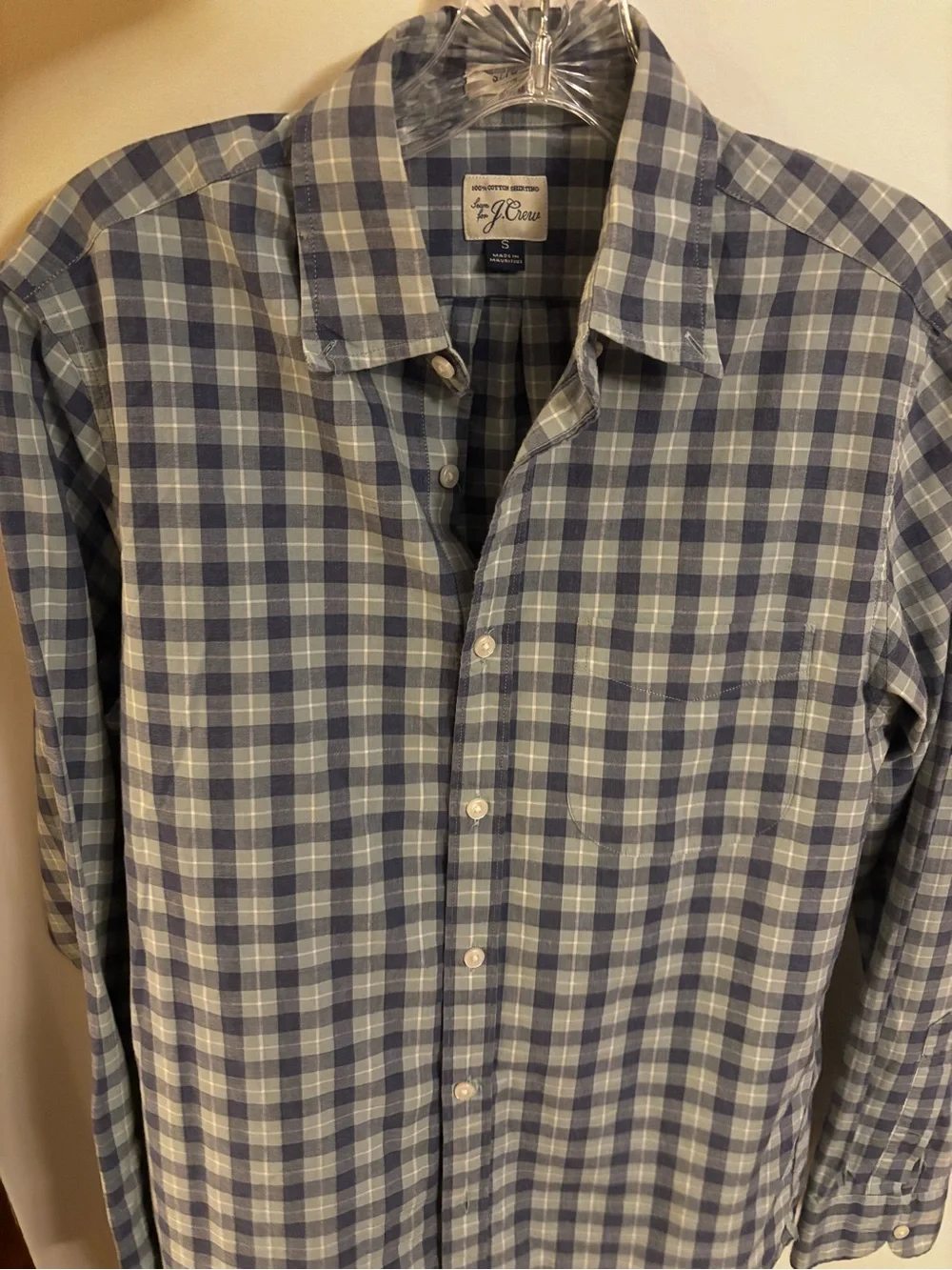 J.Crew White and Light Blue Gingham Plaid Slim Fit Button Down Shirt small